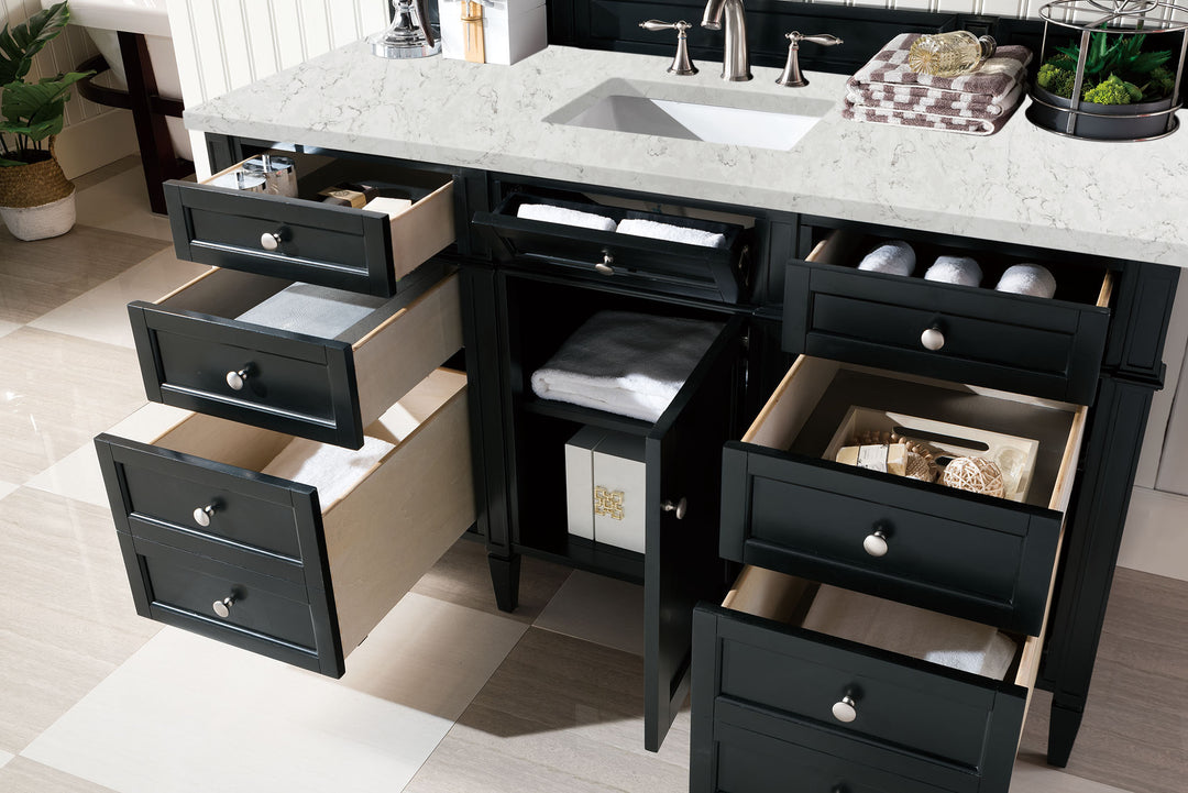Brittany 60" Single Vanity, Black Onyx, w/ 3 CM Eternal Jasmine Pearl Silestone Top w/FreePower Wireless Charger