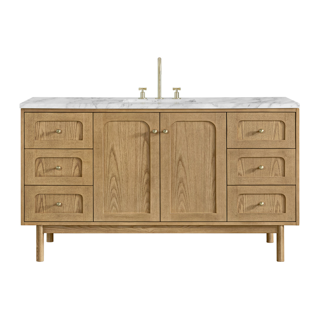 Laurent 60" Single Vanity, Light Natural Oak, w/ 3 CM Carrara Marble Top