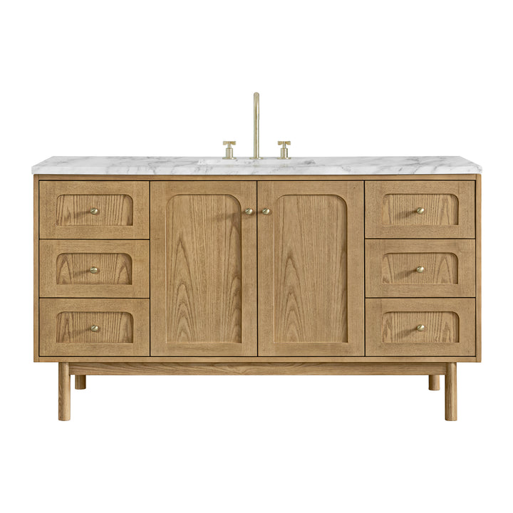 Laurent 60" Single Vanity, Light Natural Oak, w/ 3 CM Carrara Marble Top