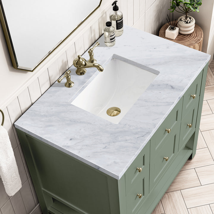 Breckenridge 36" Single Vanity, Smokey Celadon w/ 3 CM Carrara Marble Top
