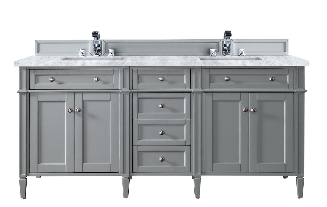 Brittany 72" Double Vanity, Urban Gray w/ 3 CM Carrara Marble Top