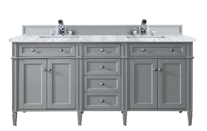 Brittany 72" Double Vanity, Urban Gray w/ 3 CM Carrara Marble Top
