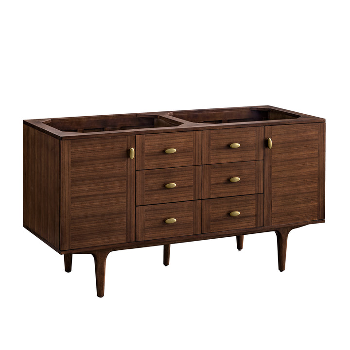 Amberly 60" Double Vanity Cabinet, Mid-Century Walnut