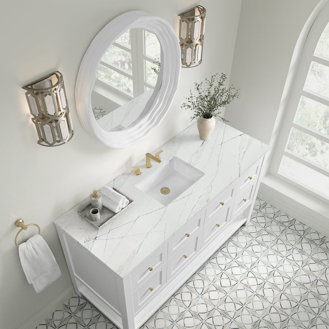 Breckenridge 60" Single Vanity, Bright White, w/ 3 CM Ethereal Noctis Quartz Top