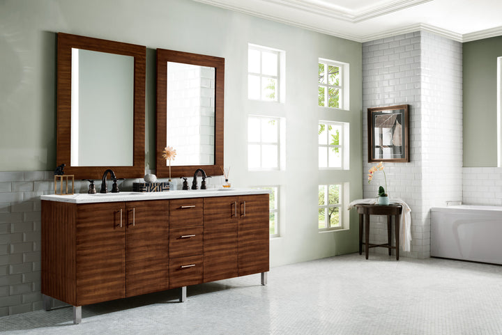 Metropolitan 72" Double Vanity, American Walnut w/ 3 CM Ethereal Noctis Silestone Top