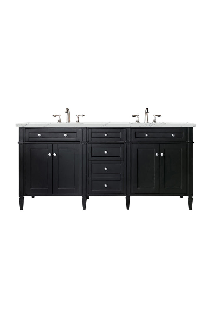 Brittany 72" Double Vanity, Black Onyx w/ 3 CM Ethereal Noctis Silestone Top