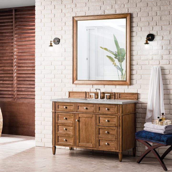 Brittany 48" Single Vanity, Saddle Brown w/ 3 CM Victorian Silver Silestone Top w/FreePower Wireless Charger