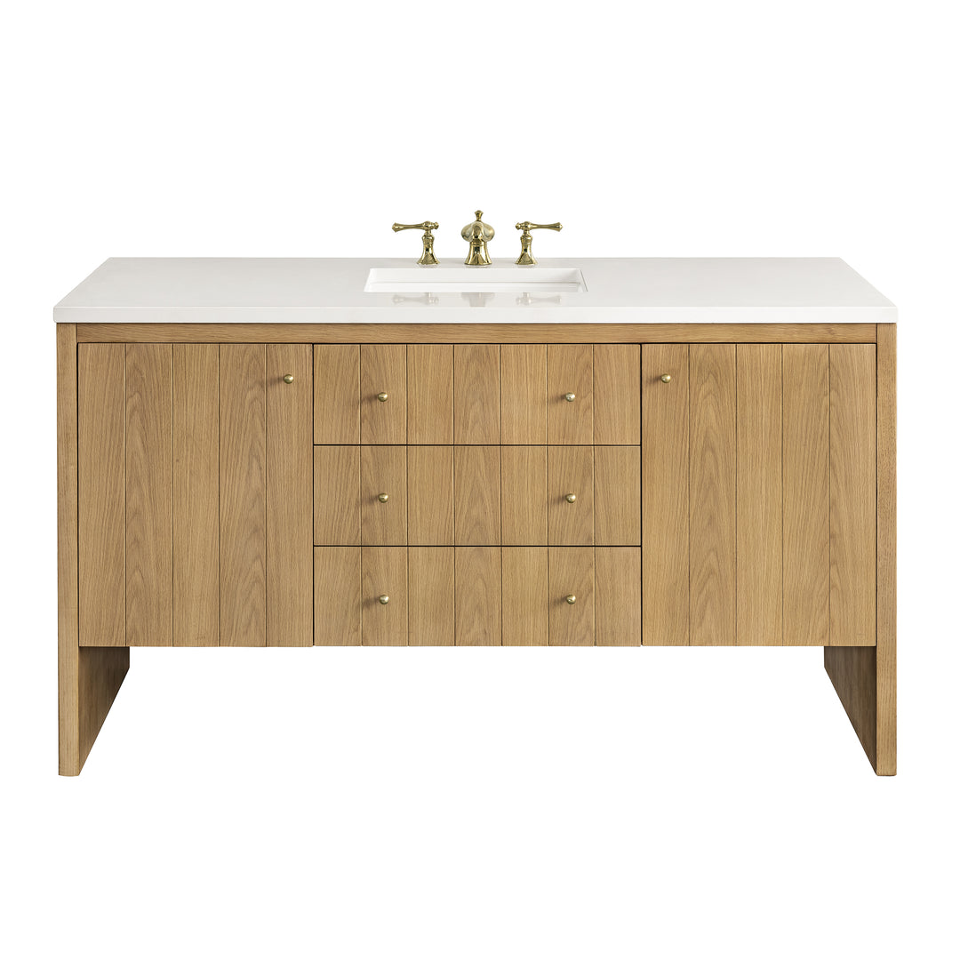 Hudson 60" Single Vanity, Light Natural Oak w/ 3 CM White Zeus Top