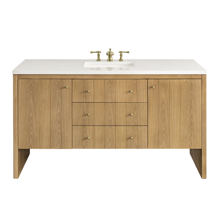 Hudson 60" Single Vanity, Light Natural Oak w/ 3 CM White Zeus Top