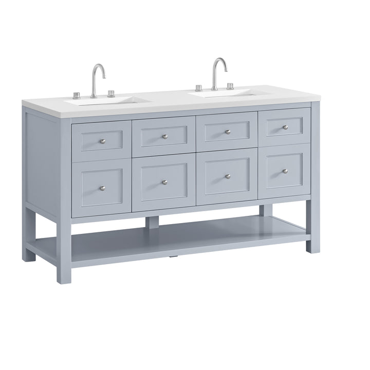 Breckenridge 60" Double Vanity, Serenity Blue, w/ 3 CM White Zeus Quartz Top