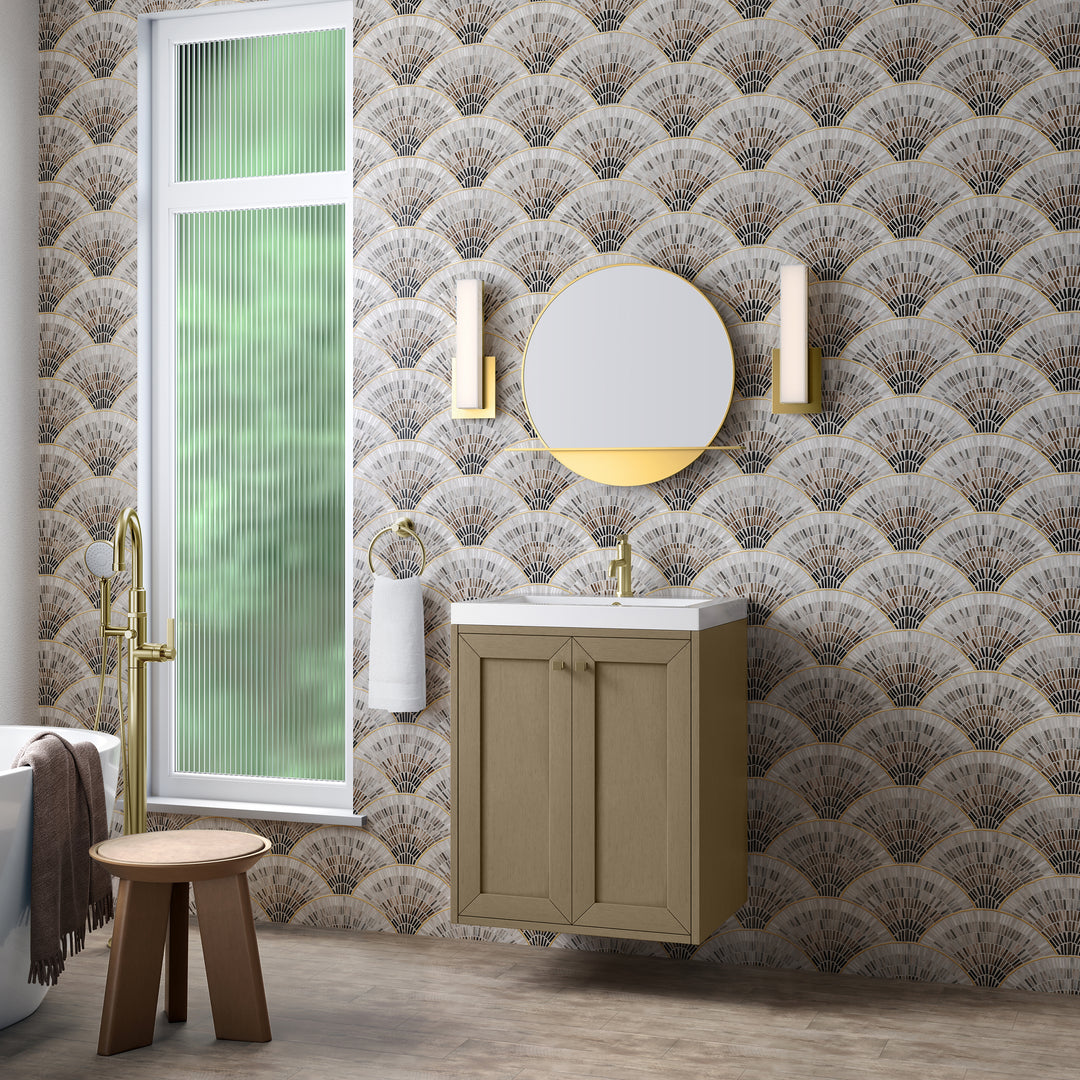 Chianti 24" Single Vanity, Walnut Whisper, Champagne Brass, w/ White Glossy Composite Stone Top