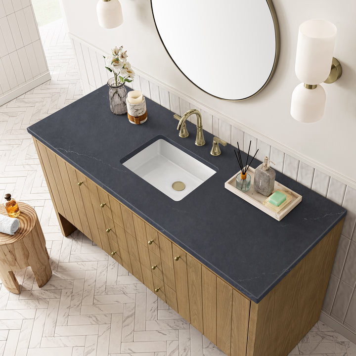 Hudson 60" Single Vanity, Light Natural Oak w/ 3 CM Charcoal Soapstone Top