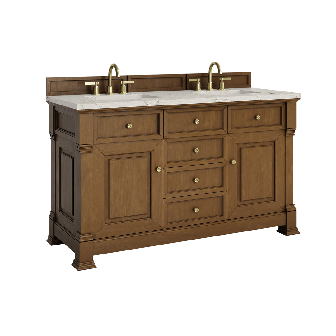 Brookfield 60" Double Vanity, Honey Oak w/ 3 CM Victorian Silver Silestone® Top