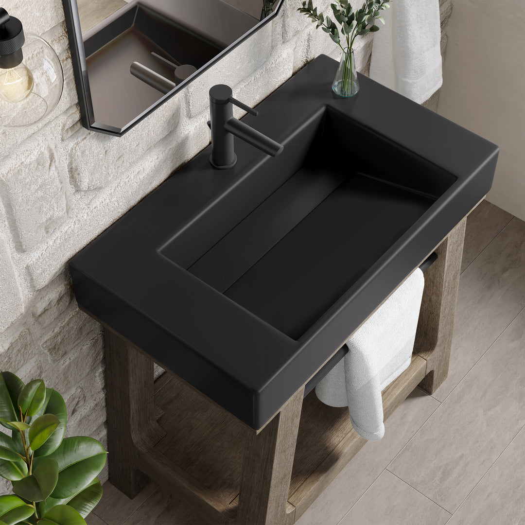 Auburn 31.5" Single Sink Console, Weathered Timber w/ Black Matte Mineral Composite Stone Top