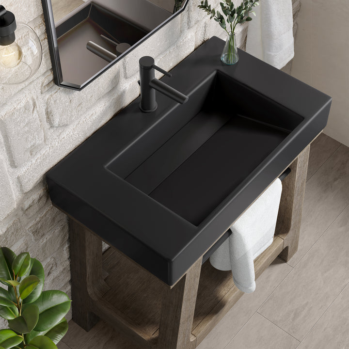 Auburn 31.5" Single Sink Console, Weathered Timber w/ Black Matte Mineral Composite Stone Top