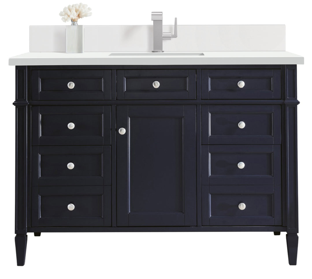 Brittany 48" Single Vanity, Victory Bleu w/ Single Hole 3 CM White Zeus Silestone Top & Backsplash