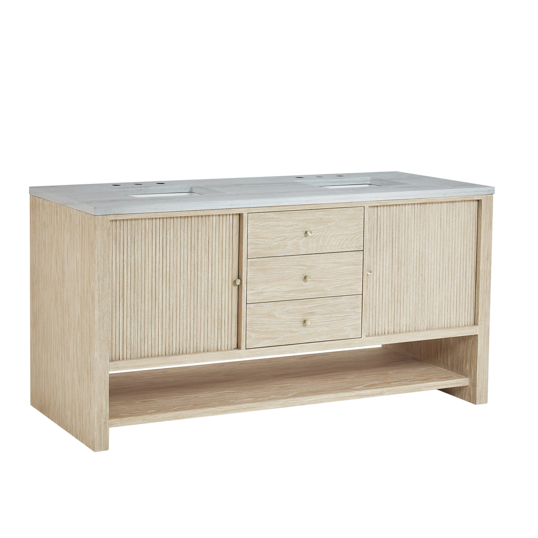 Marigot 72" Double Vanity, Sunwashed Oak w/ 3 CM Arctic Fall Solid Surface Top