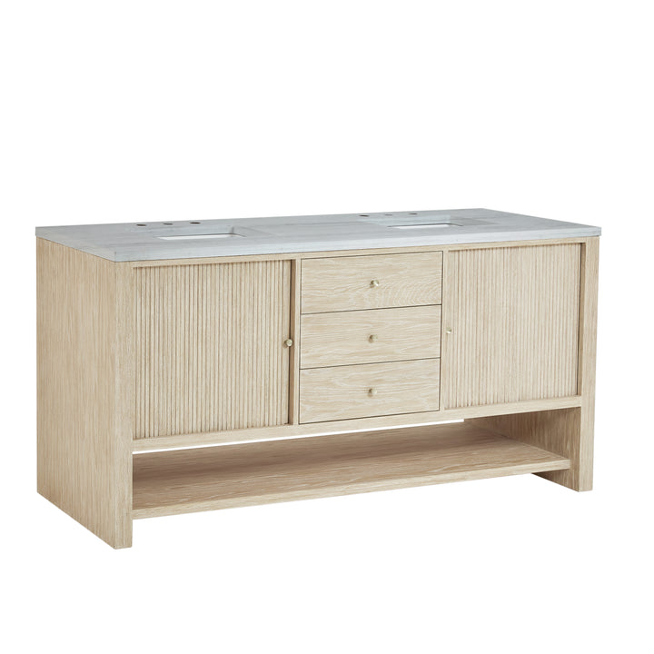 Marigot 72" Double Vanity, Sunwashed Oak w/ 3 CM Arctic Fall Solid Surface Top