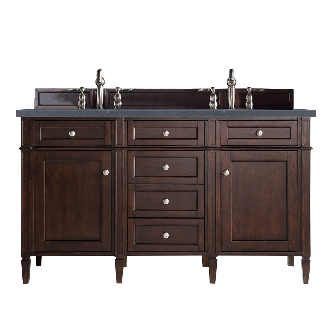 Brittany 60" Double Vanity, Burnished Mahogany w/ 3 CM Charcoal Soapstone Silestone Top