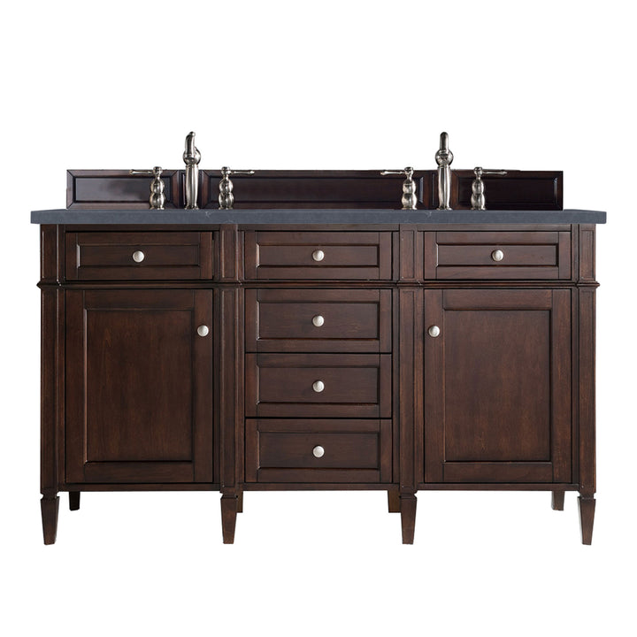 Brittany 60" Double Vanity, Burnished Mahogany w/ 3 CM Charcoal Soapstone Silestone Top