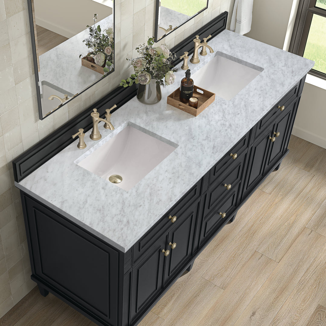 Lorelai 72" Double Vanity, Black Onyx w/ 3 CM Carrara White Marble Top