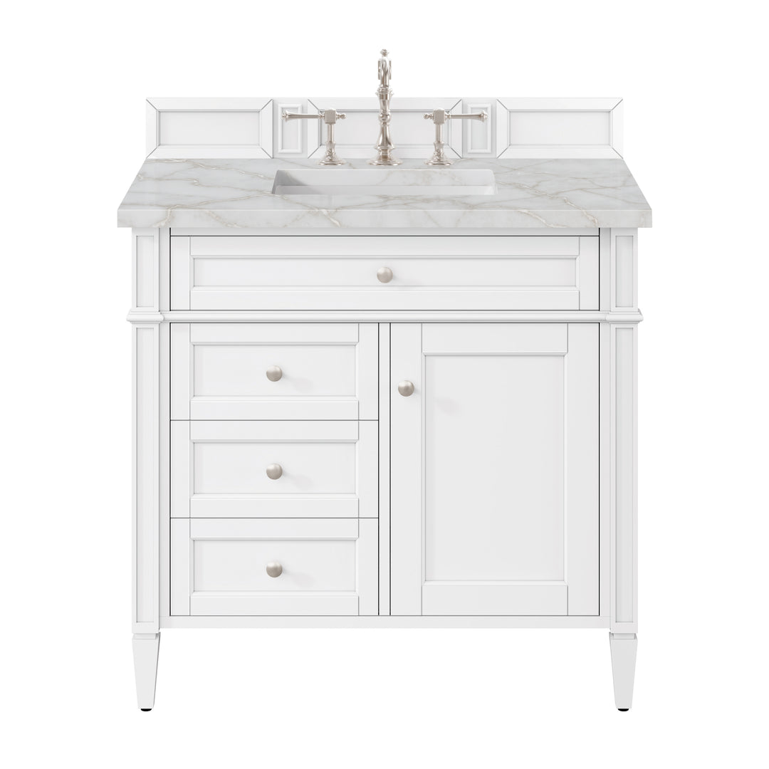 Brittany 36" Single Vanity, Bright White w/ 3 CM Victorian Silver Silestone Top