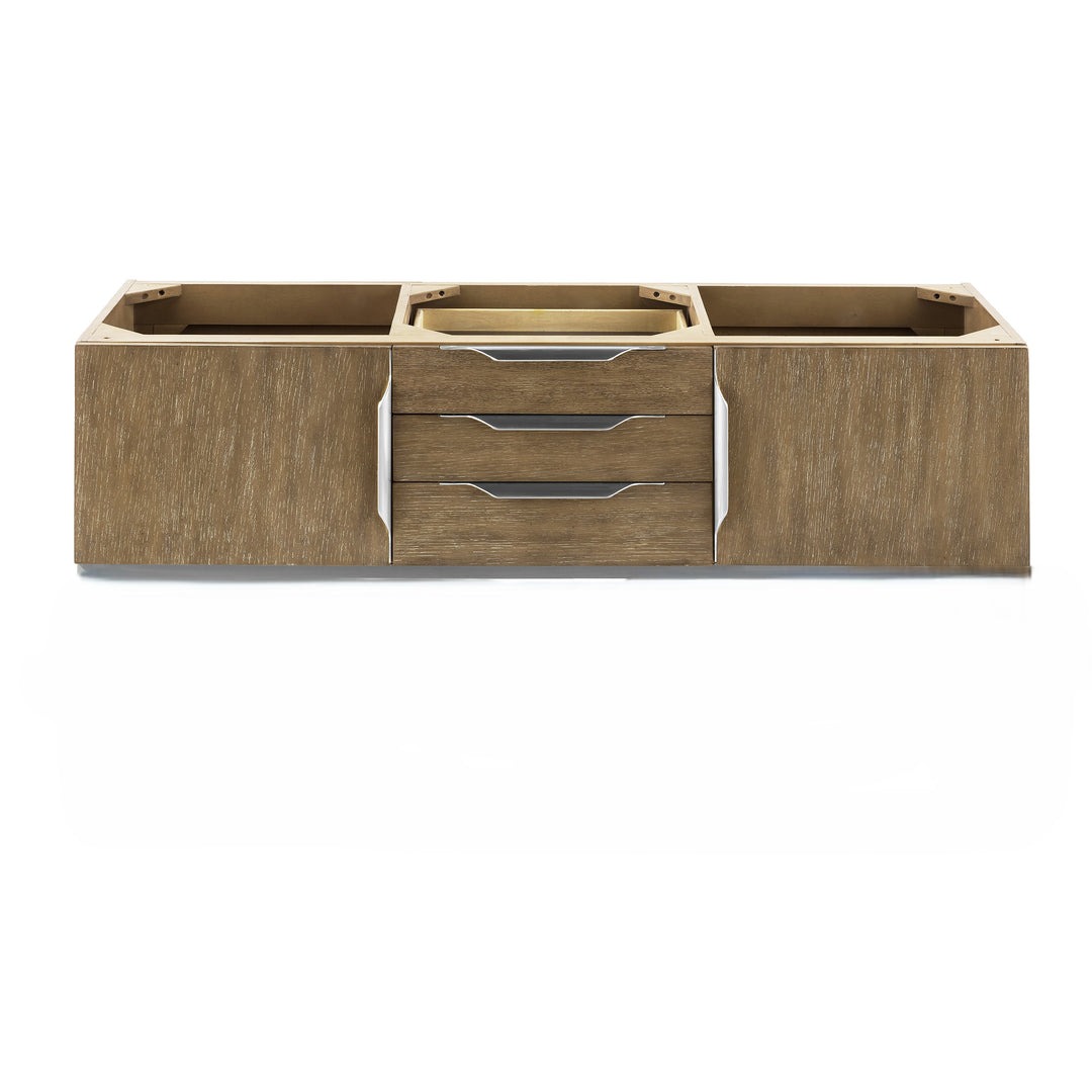 Columbia 59" Double Wall Mount Vanity Cabinet, Latte Oak, Brushed Nickel