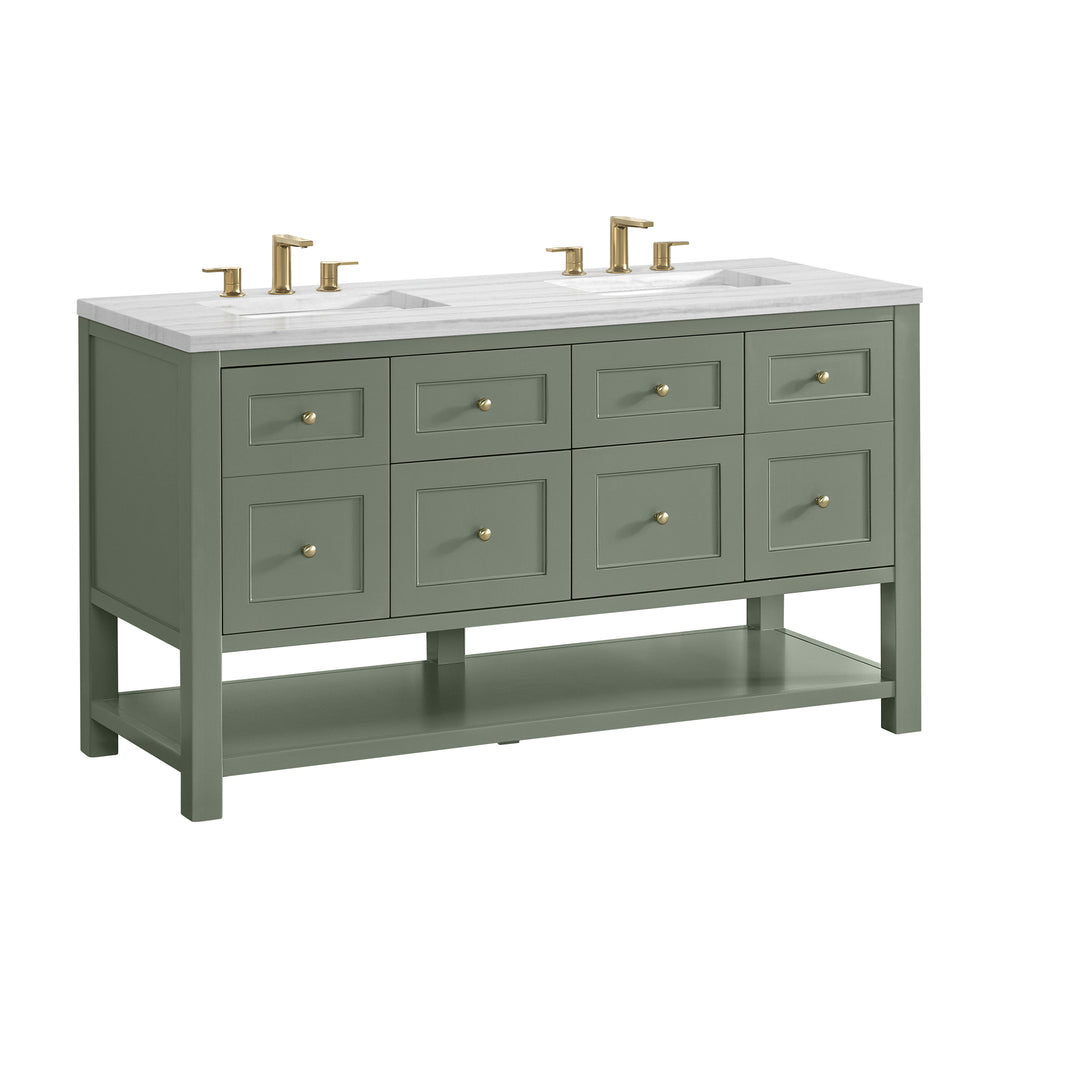 Breckenridge 60" Double Vanity, Smokey Celadon, w/ 3 CM Arctic Fall Solid Surface Top