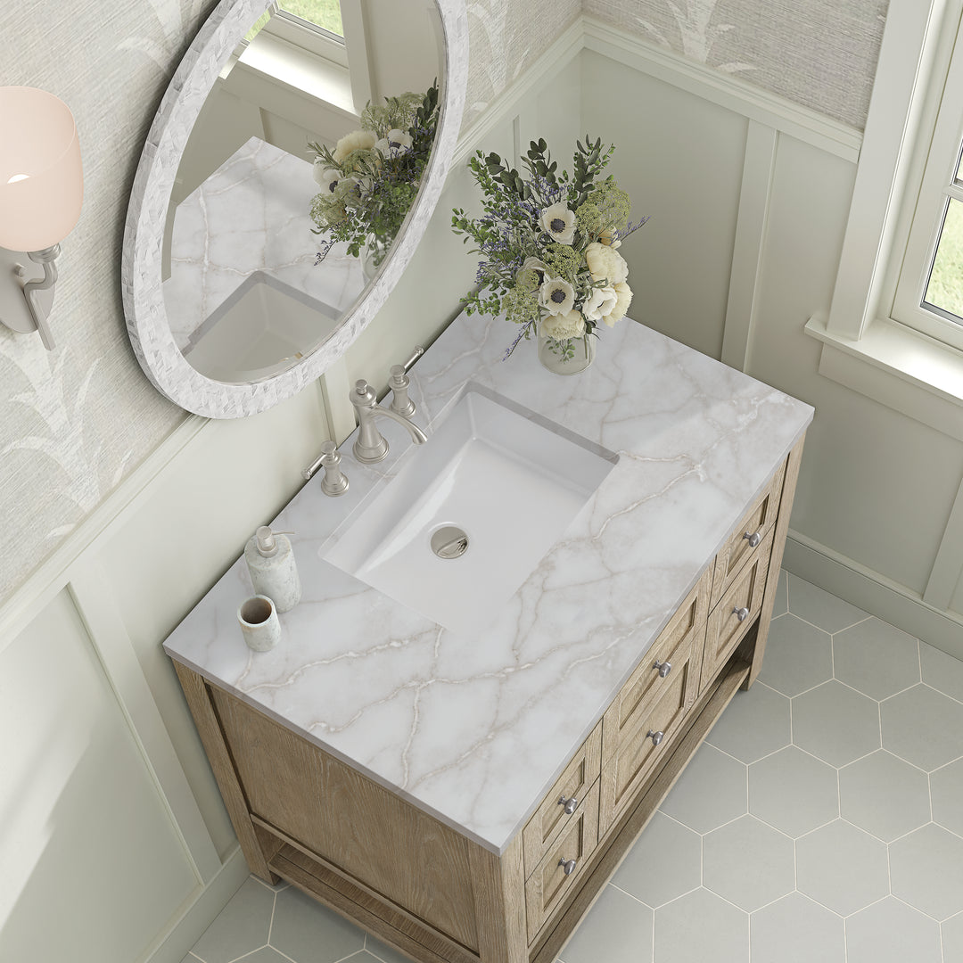Breckenridge 36" Single Vanity, Whitewashed Oak w/ 3 CM Victorian Silver Silestone Top