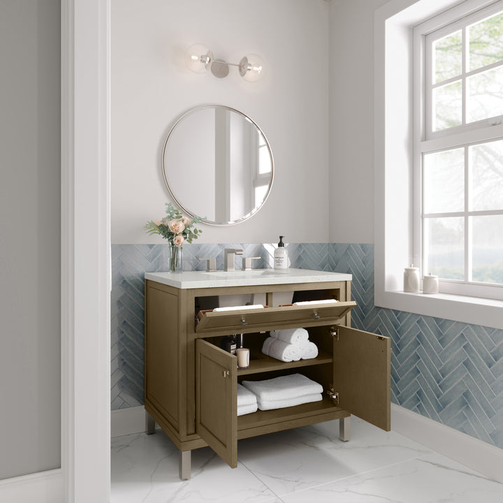 Chicago 36" Single Vanity, Walnut Whisper, w/ 3 CM Lime Delight Silestone® Top