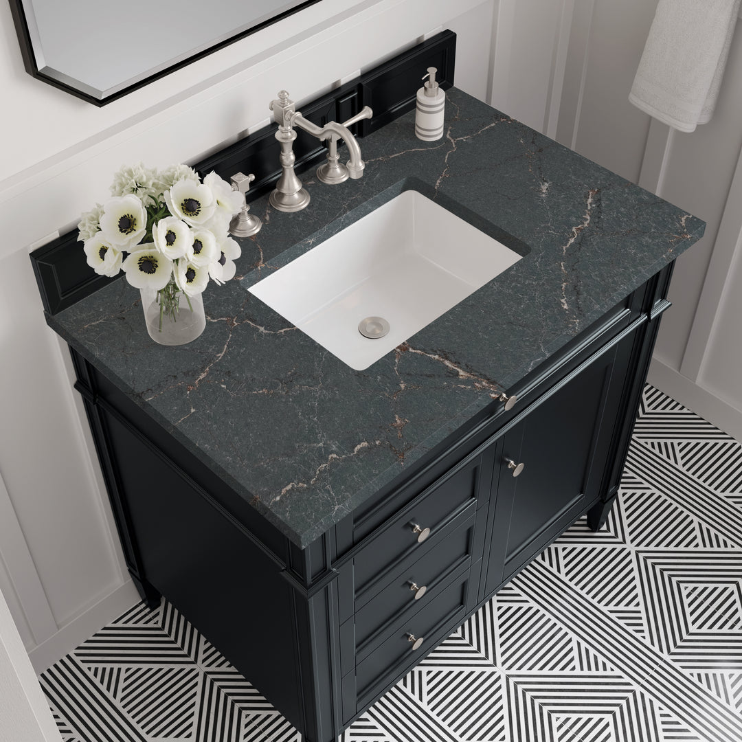 Brittany 36" Single Vanity, Black Onyx w/ 3 CM Parisien Bleu Silestone Top