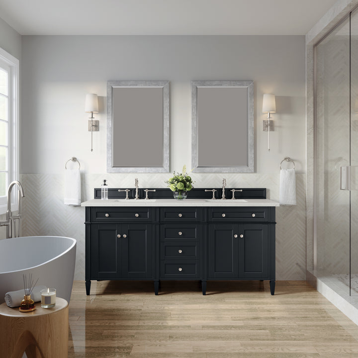 Brittany 72" Double Vanity, Black Onyx w/ 3 CM Lime Delight Silestone Top