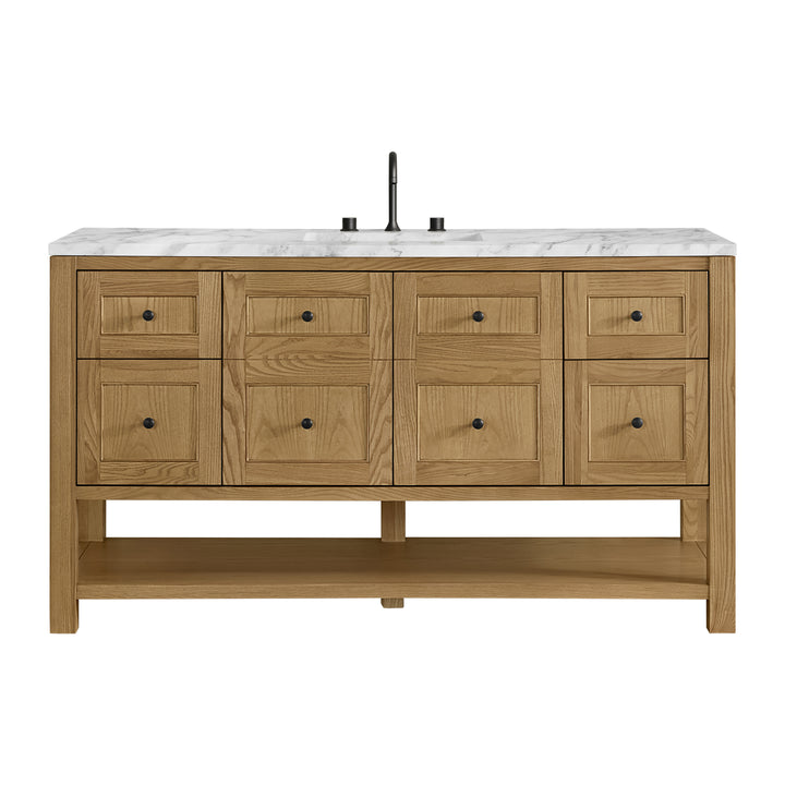 Breckenridge 60" Single Vanity, Light Natural Oak, w/ 3 CM Carrara Marble Top