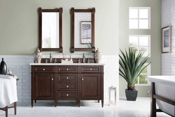 Brittany 60" Double Vanity, Burnished Mahogany w/ 3 CM Ethereal Noctis Silestone Top