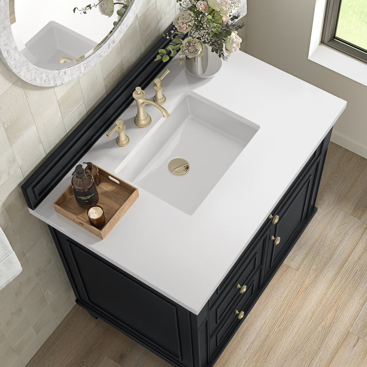 Lorelai 36" Single Vanity, Black Onyx w/ 3 CM White Zeus Silestone Top