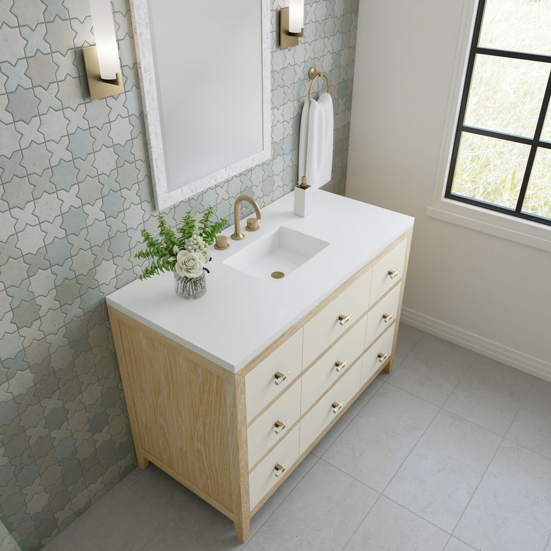 Celeste 48" Single Vanity, Sunwashed Oak with Embossed Shagreen w/ 3 CM White Zeus Silestone Top