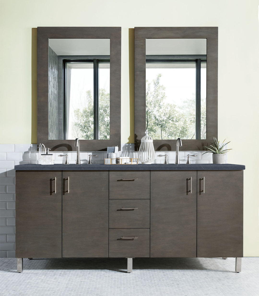 Metropolitan 72" Double Vanity, Silver Oak w/ 3 CM Charcoal Soapstone Silestone Top