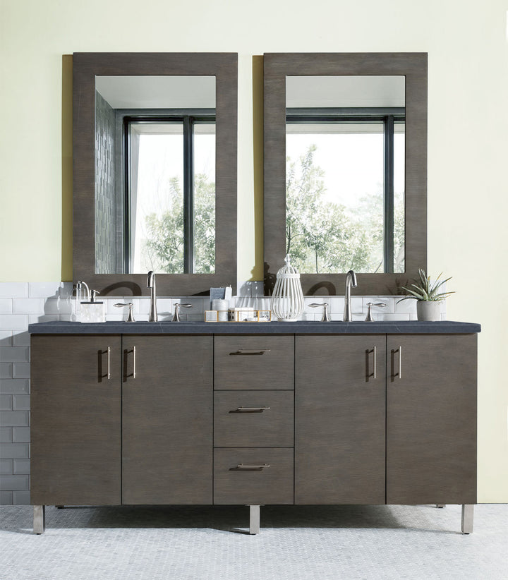 Metropolitan 72" Double Vanity, Silver Oak w/ 3 CM Charcoal Soapstone Silestone Top