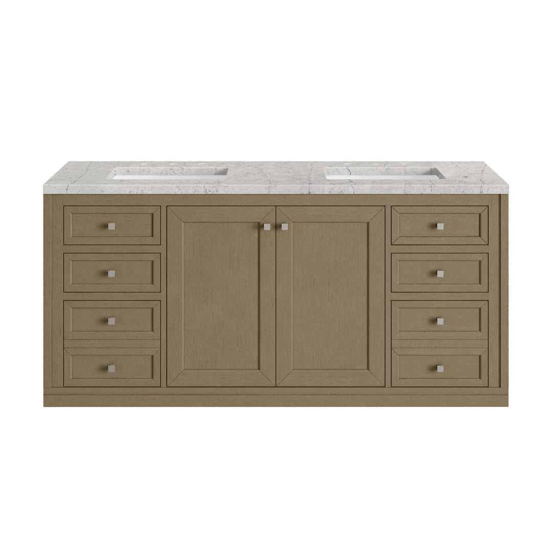 Chicago 60" Double Vanity, Walnut Whisper, w/ 3 CM Eternal Jasmine Pearl Silestone® Top