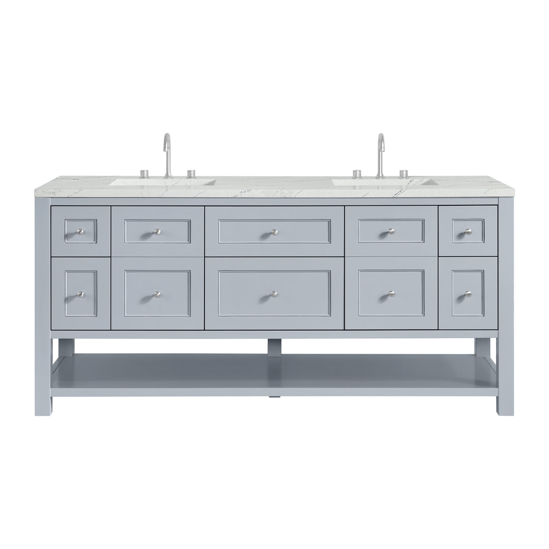 Breckenridge 72" Double Vanity, Serenity Blue, w/ 3 CM Ethereal Noctis Quartz Top