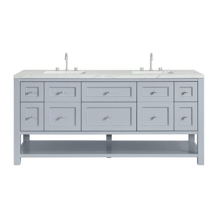 Breckenridge 72" Double Vanity, Serenity Blue, w/ 3 CM Ethereal Noctis Quartz Top