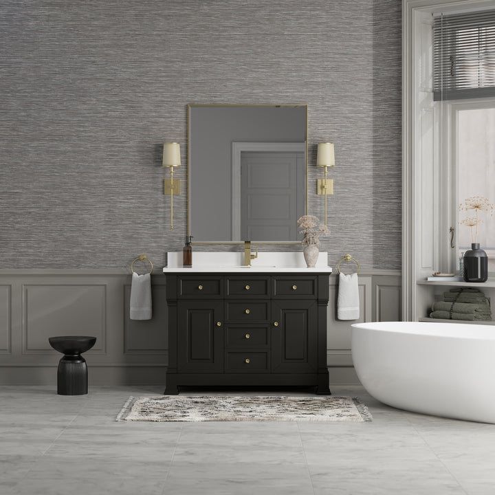 Brookfield 48" Single Vanity, Black Onyx w/ Single Hole 3 CM White Zeus Silestone® Top & Backsplash