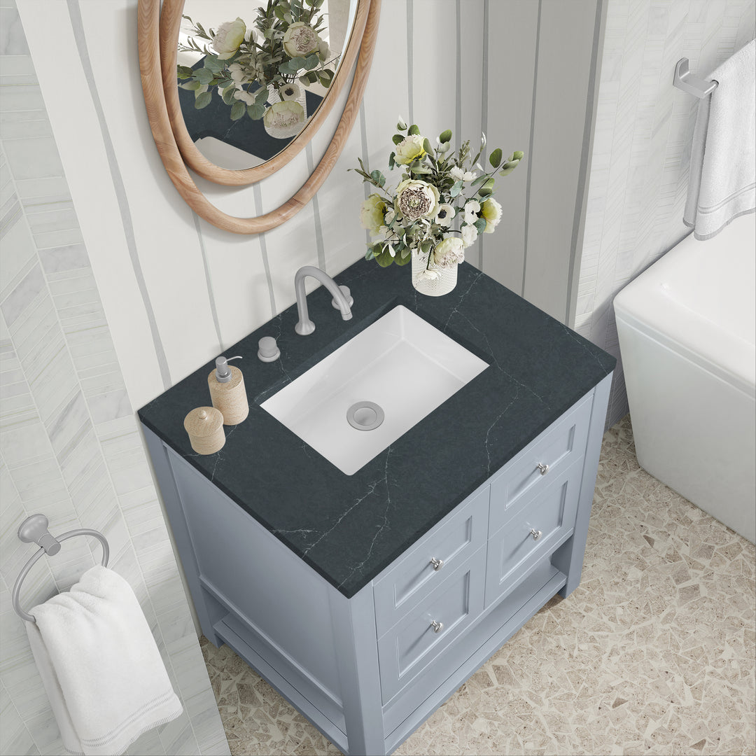 Breckenridge 30" Single Vanity, Serenity Blue, w/ 3 CM Charcoal Soapstone Quartz Top