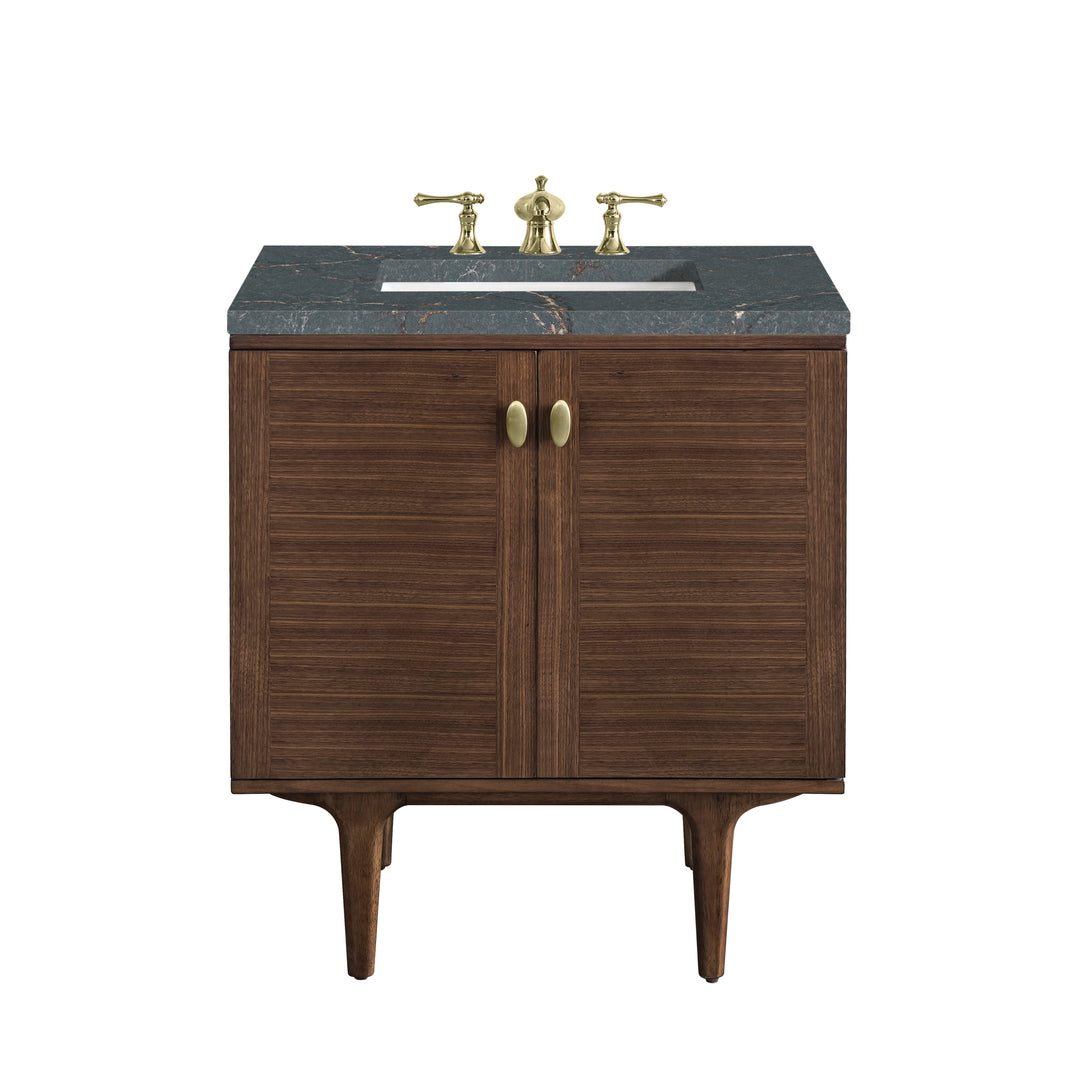 Amberly 30" Single Vanity, Mid-Century Walnut w/ 3 CM Parisien Bleu Top