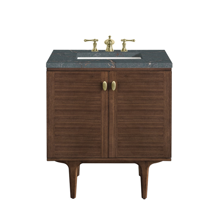 Amberly 30" Single Vanity, Mid-Century Walnut w/ 3 CM Parisien Bleu Top