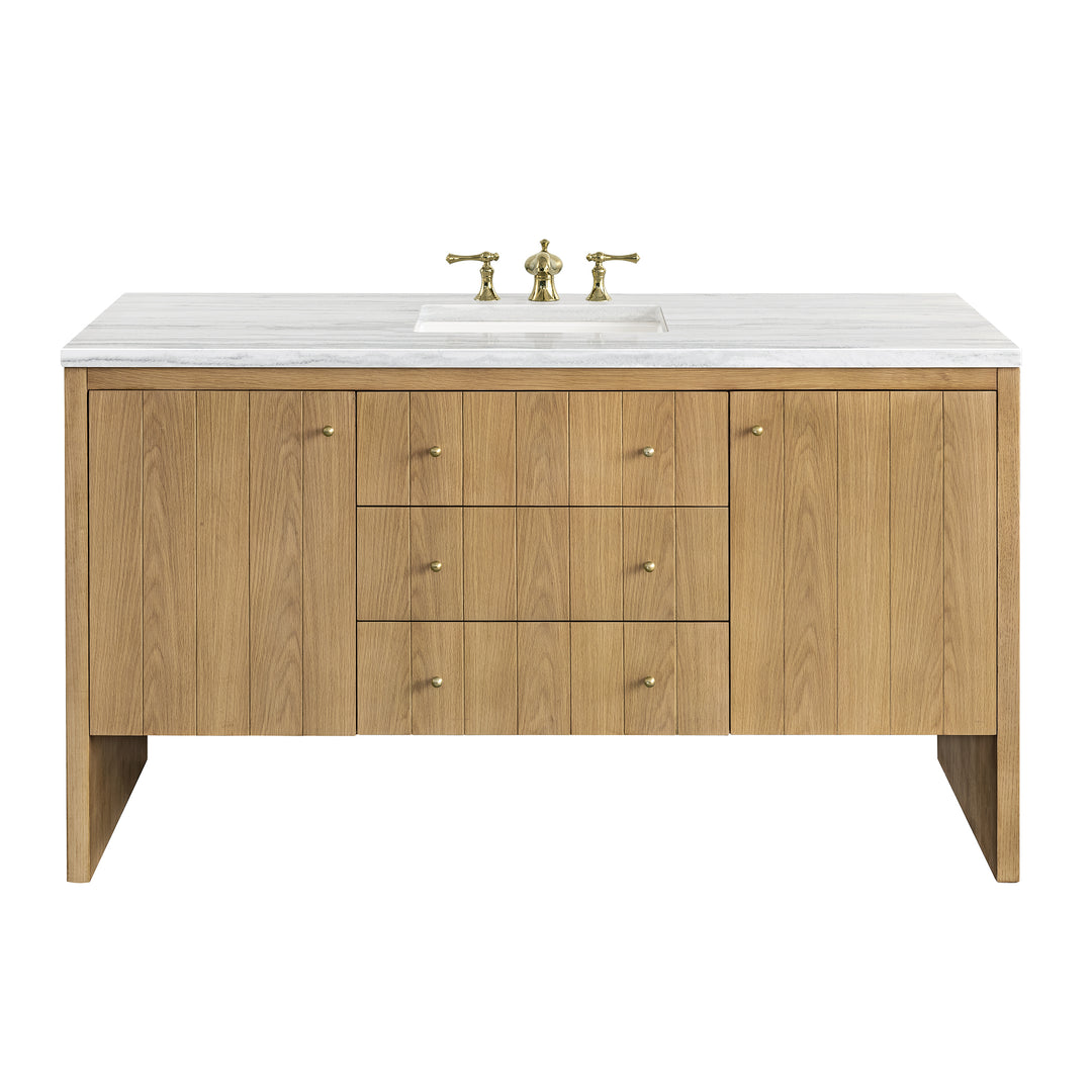 Hudson 60" Single Vanity, Light Natural Oak w/ 3 CM Arctic Fall Top
