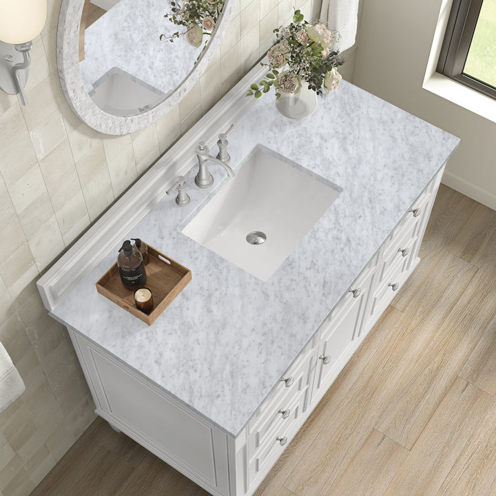 Lorelai 48" Single Vanity, Bright White w/ 3 CM Carrara White Marble Top