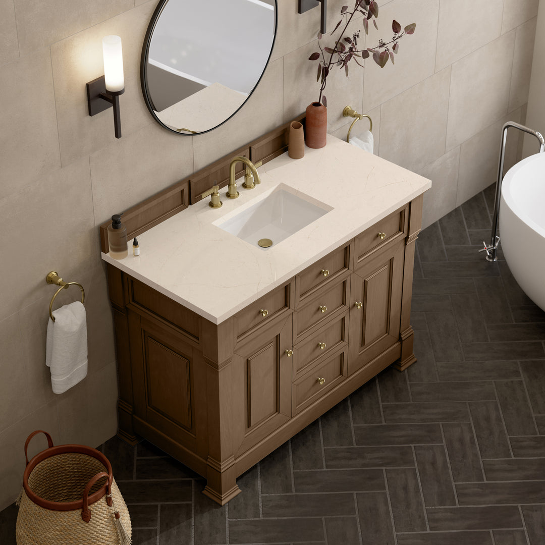 Brookfield 48" Single Vanity, Pecan w/ 3 CM Eternal Marfil Silestone® Top