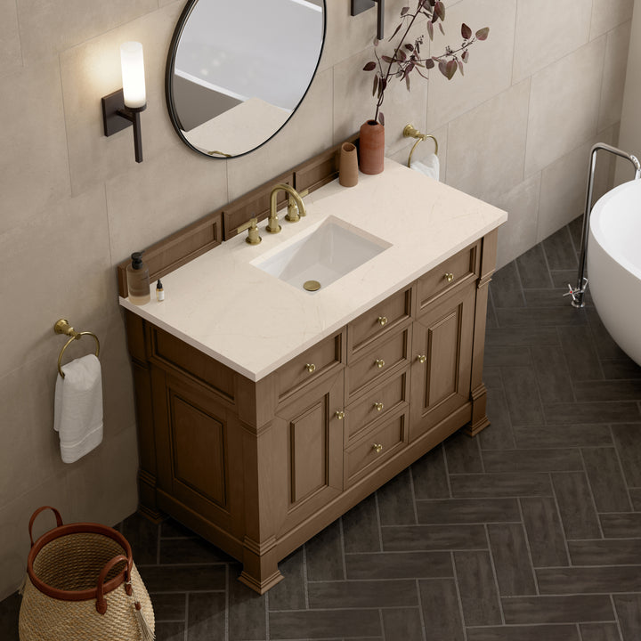 Brookfield 48" Single Vanity, Pecan w/ 3 CM Eternal Marfil Silestone® Top