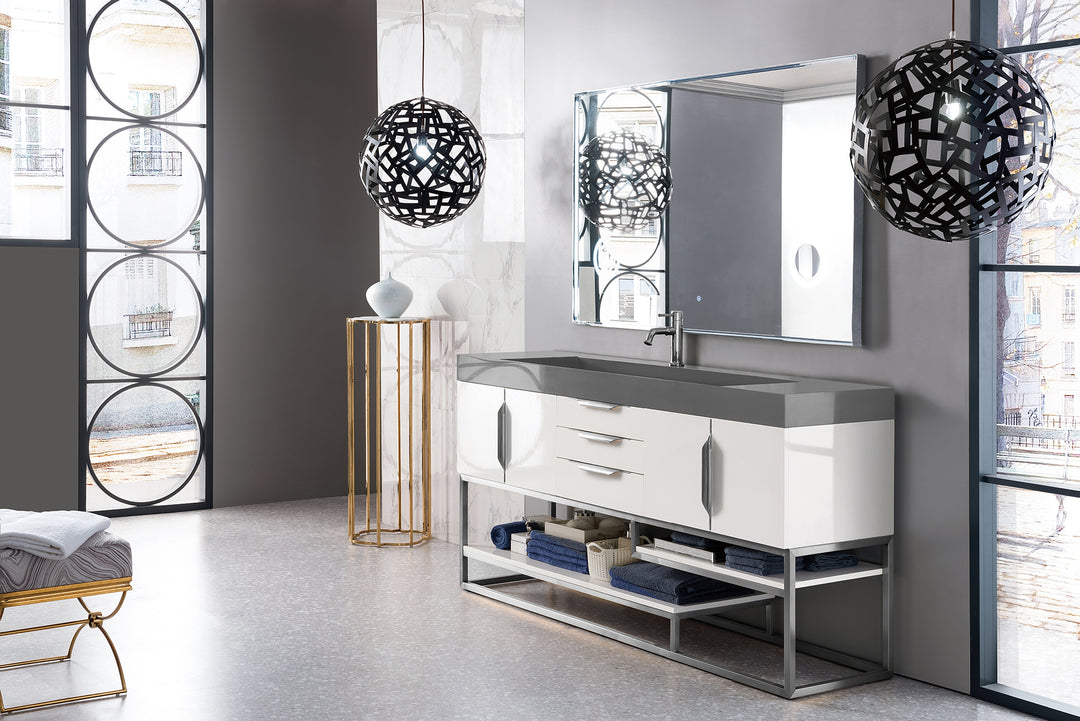 Columbia 72" Single Vanity, Glossy White w/ Dusk Grey Glossy Composite Stone Top